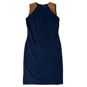 Lauren Ralph Lauren Sleeveless Dress Navy Lined Leather Trim Classy Tailored 4P